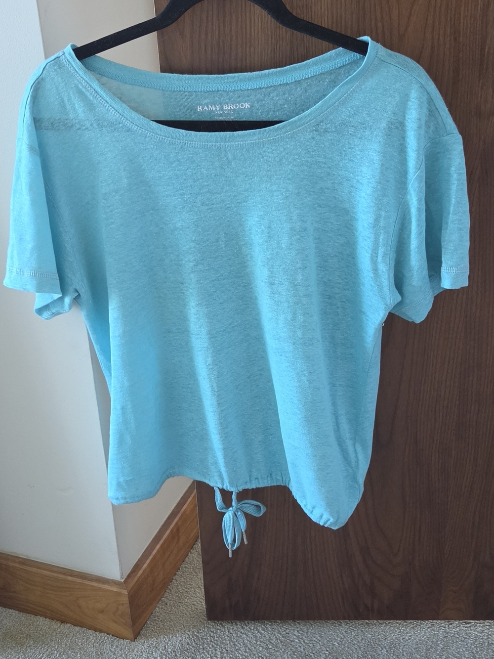 Ramy Brook Light Turquoise Drawstring Hem Short Sleeve Top